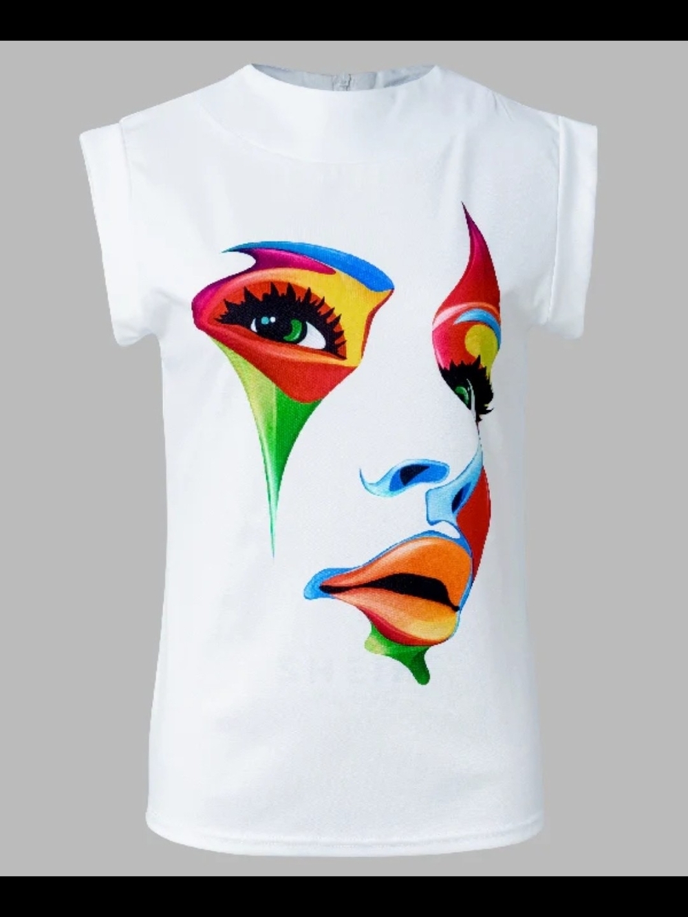 Uoozee Cap Sleeve Loose Multi-Colored Printed High-Neck T-Shirts